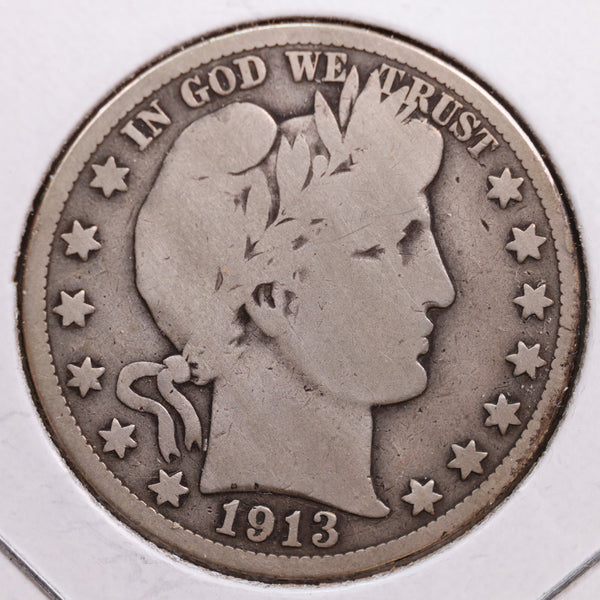 1913-S Barber Half Dollar, Good Circulated Coin, Store #HR0728
