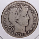 1913-S Barber Half Dollar, Very Good Circulated Coin, Store