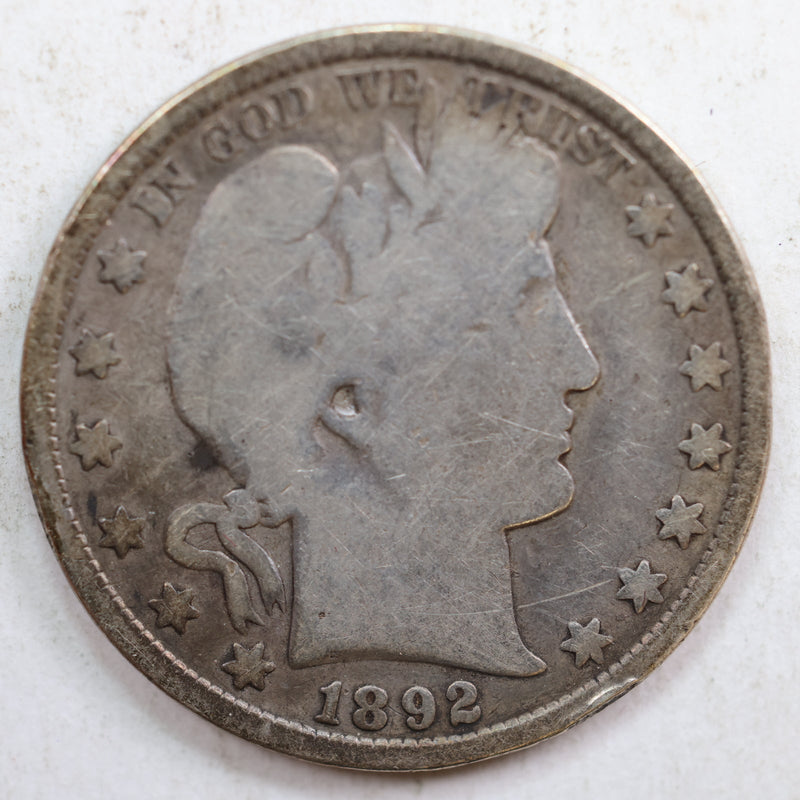 1892 Barber Silver Half Dollar, Good+, Circulated Coin, Store