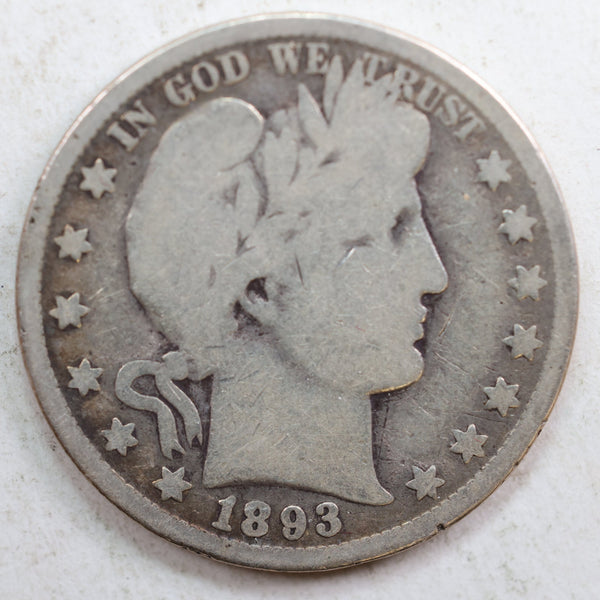 1893-O Barber Silver Half Dollar, Good+ Circulated Coin, Store #HR0766