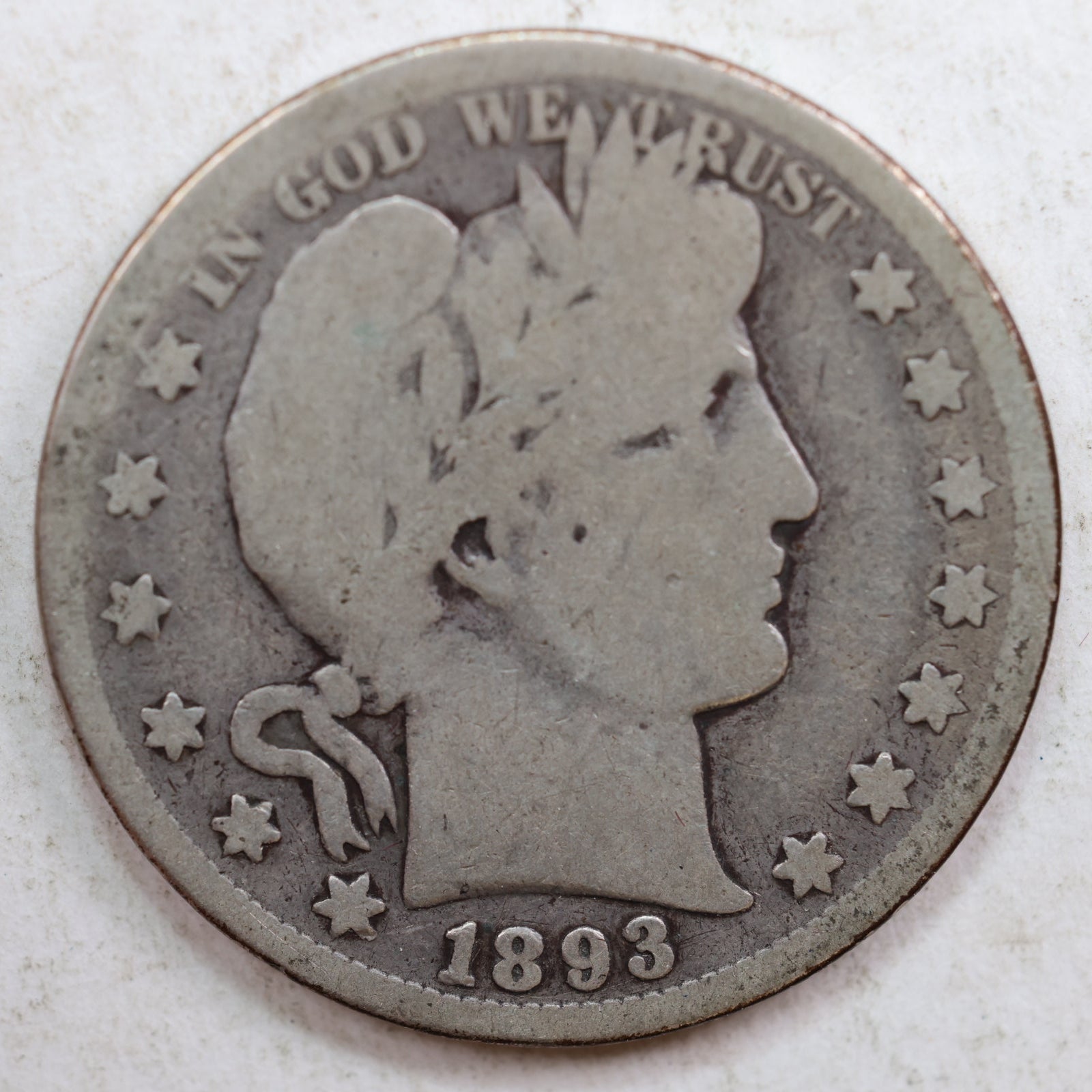 1893-S Barber Silver Half Dollar, Good Circulated Coin, Store #HR0767