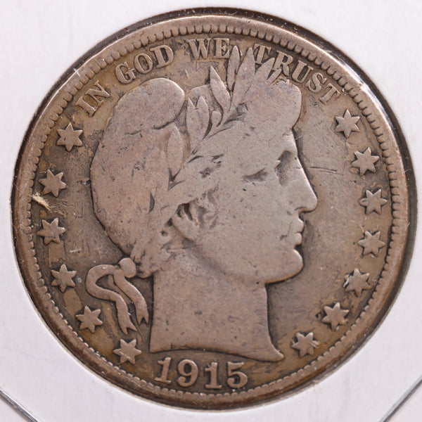 1915 Barber Half Dollar, Very Good+ Circulated Coin, Store #HR0720