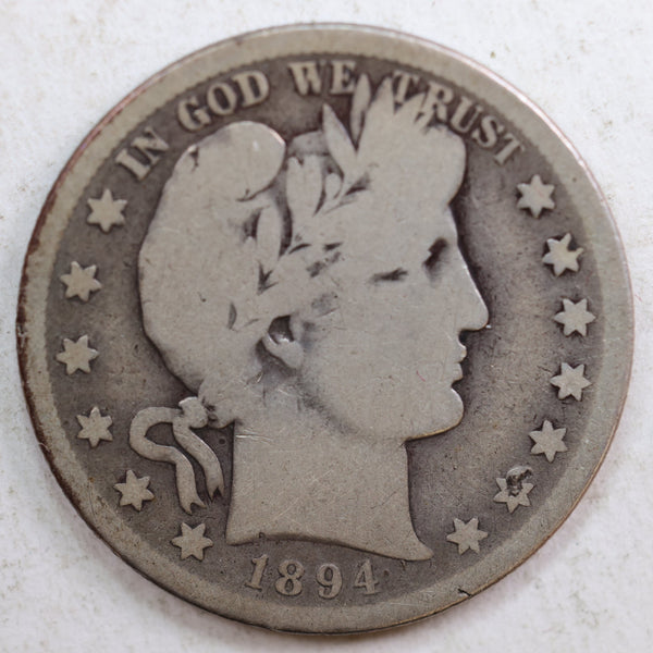 1894-S Barber Silver Half Dollar, Good+ Circulated Coin, Store #HR0770