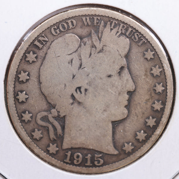 1915-D Barber Half Dollar, Very Good Circulated Coin, Store #HR0714