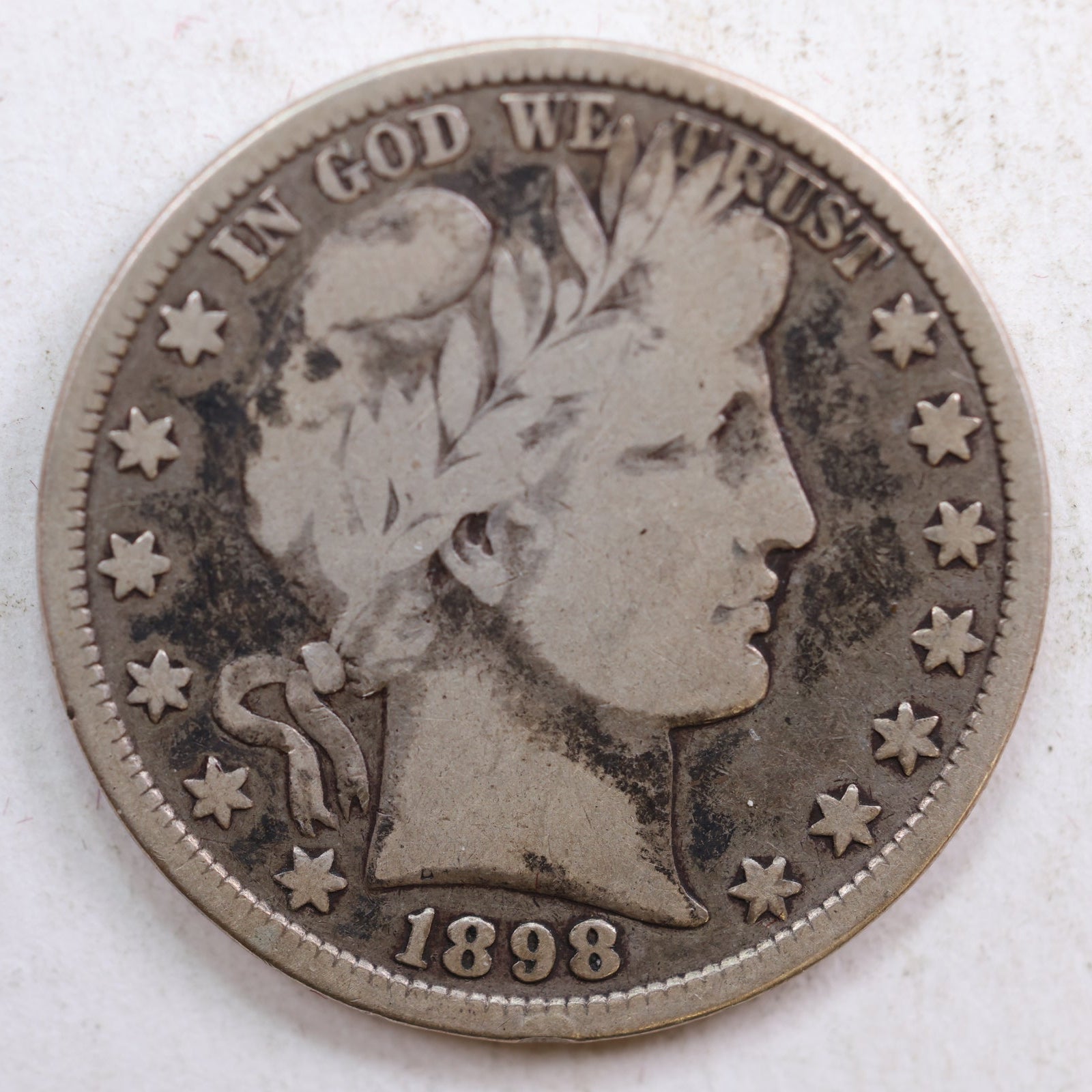 1898 Barber Silver Half Dollar, Very Good+ Circulated Coin, Store #HR0781