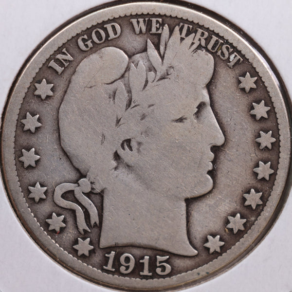 1915-S Barber Half Dollar, Very Good Circulated Coin, Store #HR0706