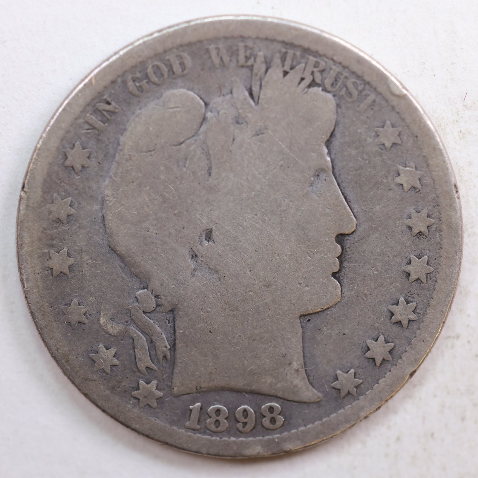 1898-S Barber Silver Half Dollar, About Good Circulated Coin, Store #HR0783
