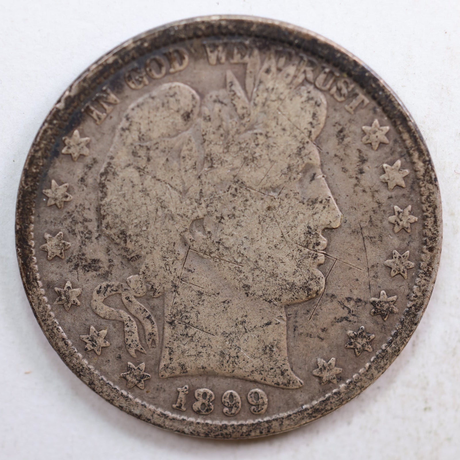 1899 Barber Silver Half Dollar, Very Good+ Circulated Coin, Store #HR0784