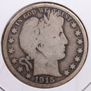 1915-S Barber Half Dollar, Very Good Circulated Coin, Store