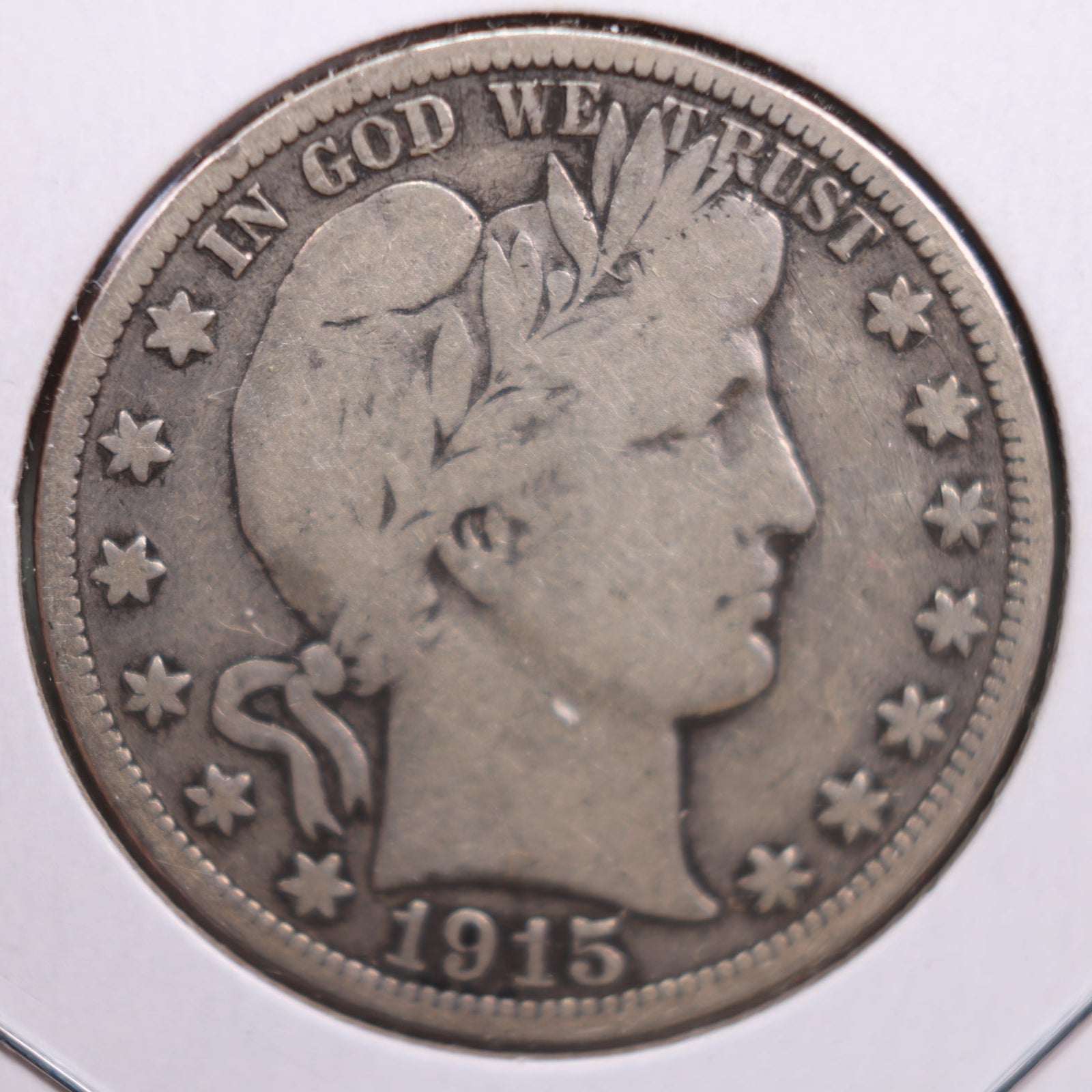 1915-S Barber Half Dollar, Very Good+ Circulated Coin, Store #HR0703