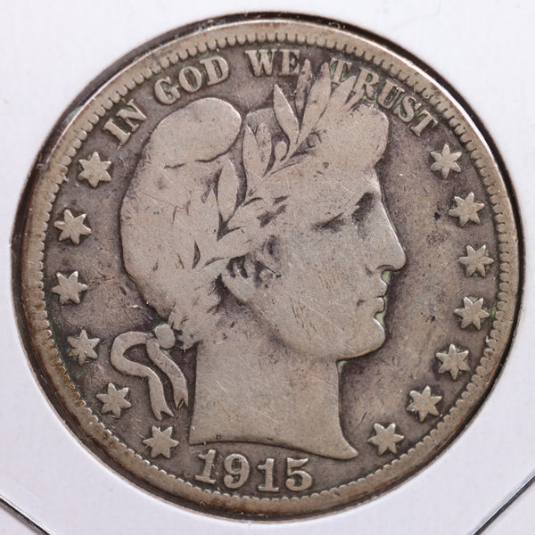 1915-S Barber Half Dollar, Very Good+ Circulated Coin, Store #HR0702