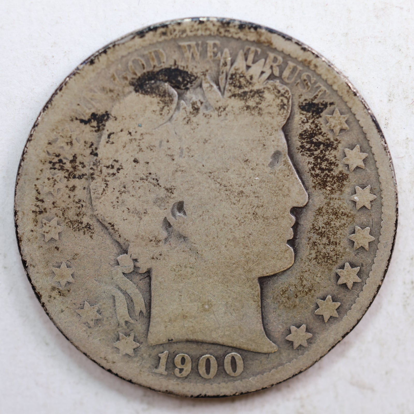1900-O Barber Silver Half Dollar, About Good Circulated Coin, Store #HR0788