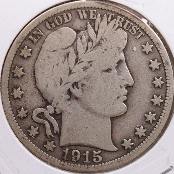 1915-S Barber Half Dollar, Very Good Circulated Coin, Store #HR0699