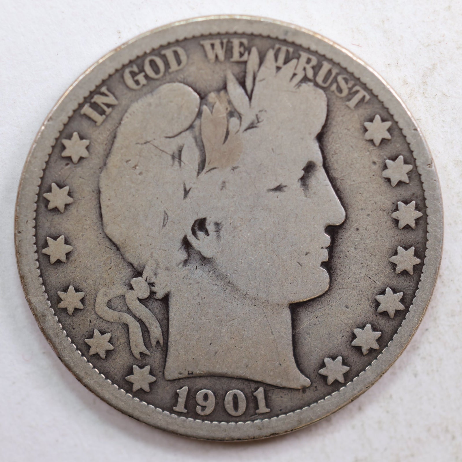 1901-S Barber Silver Half Dollar, Good Circulated Coin, Store #HR0791