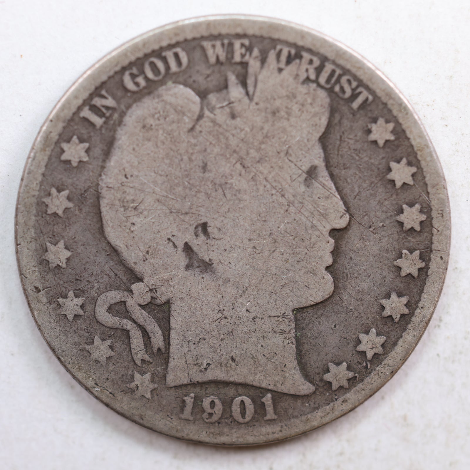1901-S Barber Silver Half Dollar, Good Circulated Coin, Store #HR0792