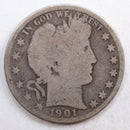 1901-S Barber Silver Half Dollar, Good Circulated Coin, Store