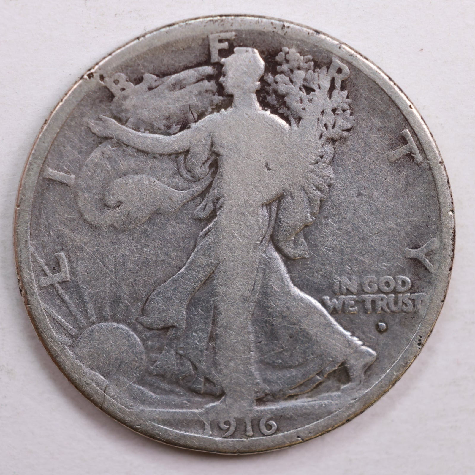 1916-D Walking Liberty Half Dollar, Very Good Circulated Coin, Store #HR0688