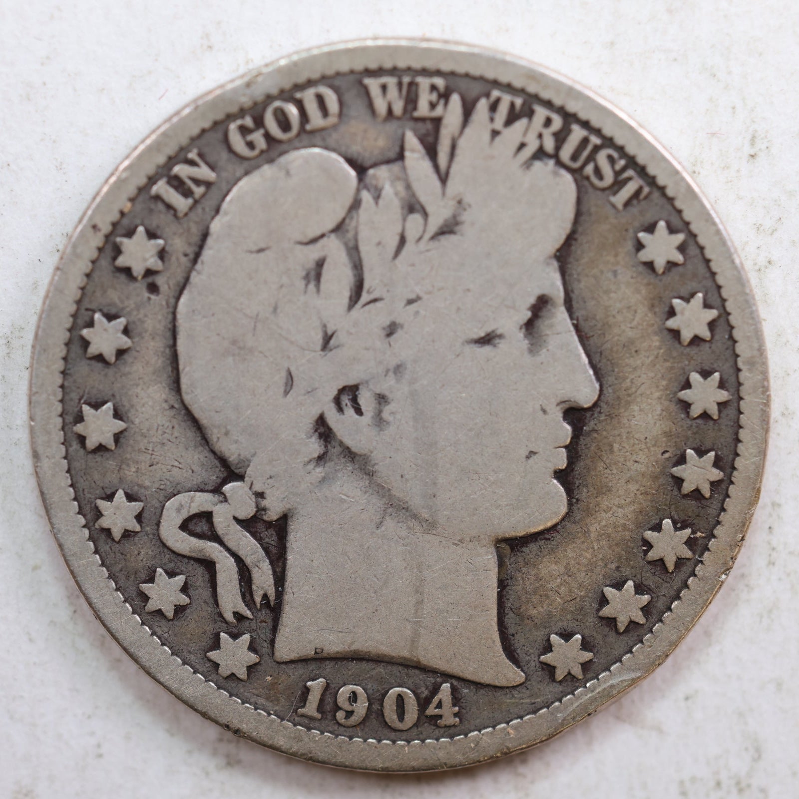 1904-O Barber Silver Half Dollar, Good+ Circulated Coin, Store #HR0799