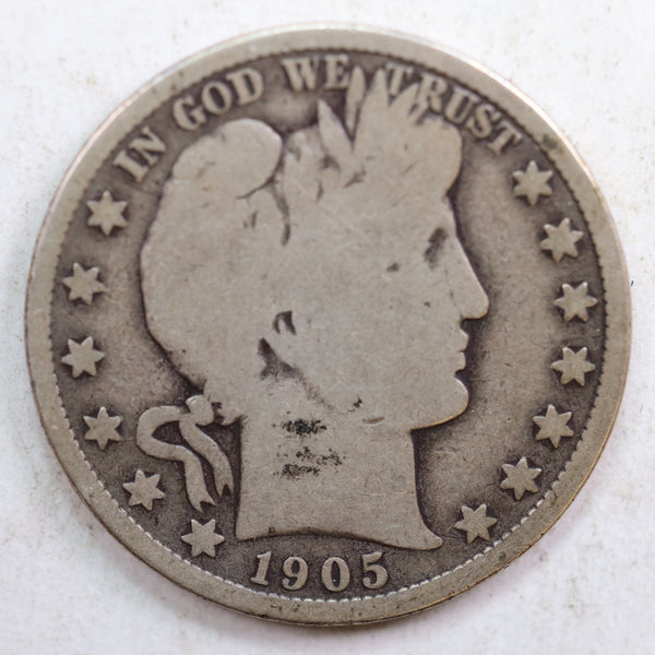 1905 Barber Silver Half Dollar, Good+ Circulated Coin, Store #HR0801