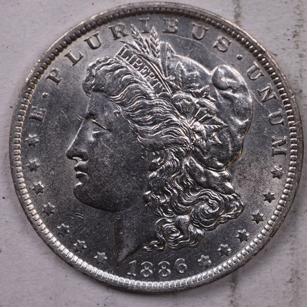 1886-O Morgan Silver Dollar, AU +., 'SLIDER'., Store Sale  #501
