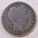 1907 Barber Silver Half Dollar, Very Good Circulated Coin, Store