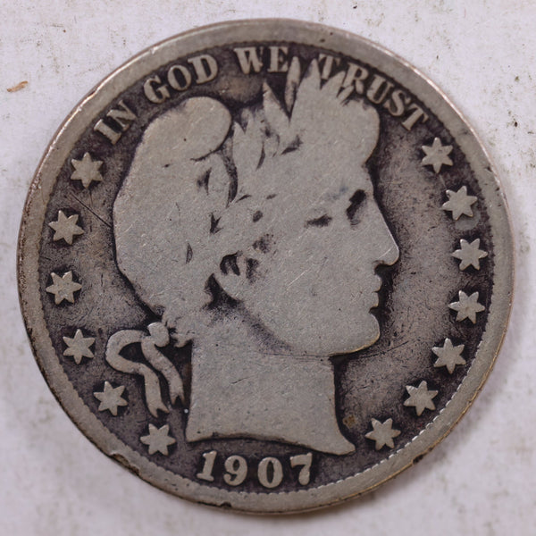 1907-O Barber Silver Half Dollar, Good+ Circulated Coin, Store #HR0809