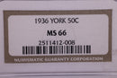 1936 York Silver Half Dollar Commemorative., NGC MS-66., Store