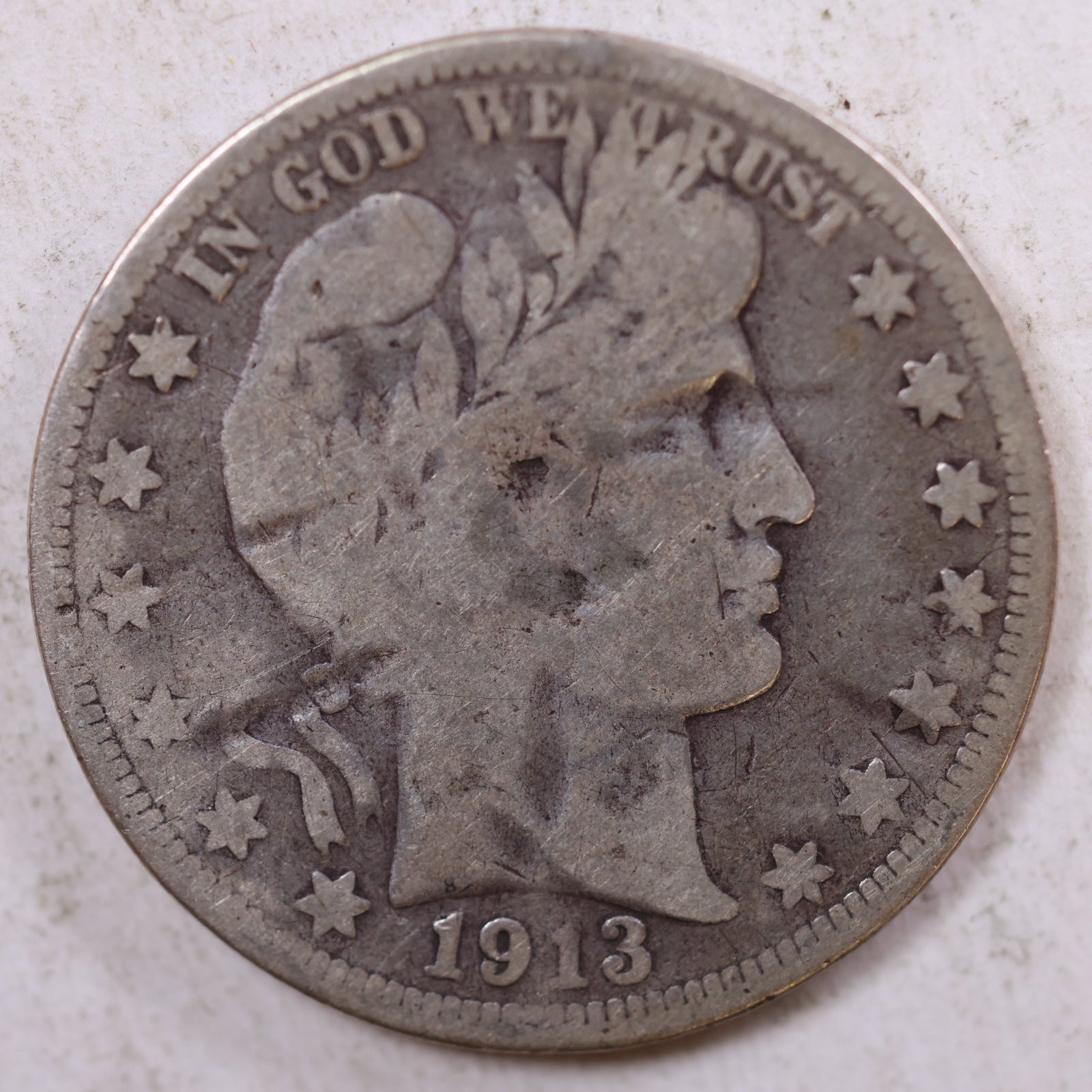 1913 Barber Silver Half Dollar, About Good Circulated Coin, details, Store #HR0826