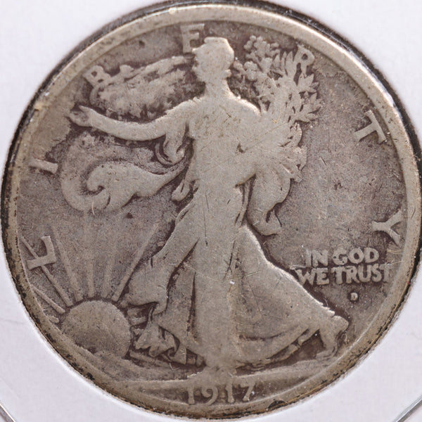1917-D Walking Liberty Half Dollar, Good+ Circulated Coin, Store #HR0659