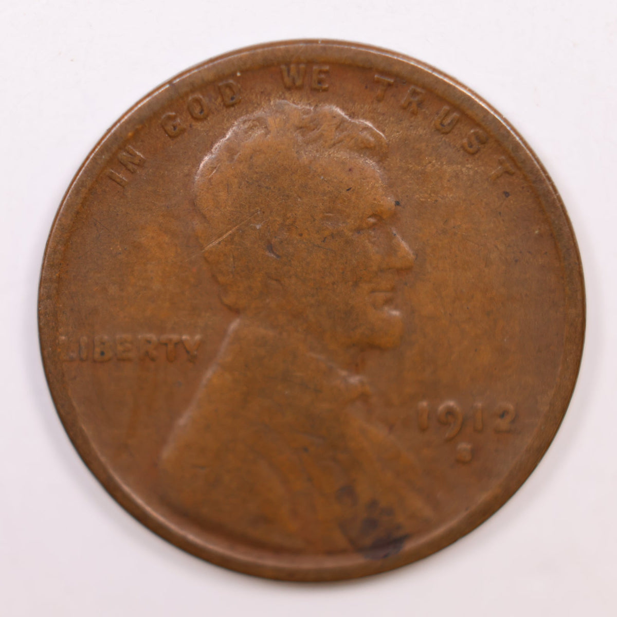1912-S Lincoln Wheat Cent, Very Good Circulated Coin., Store #CT1851