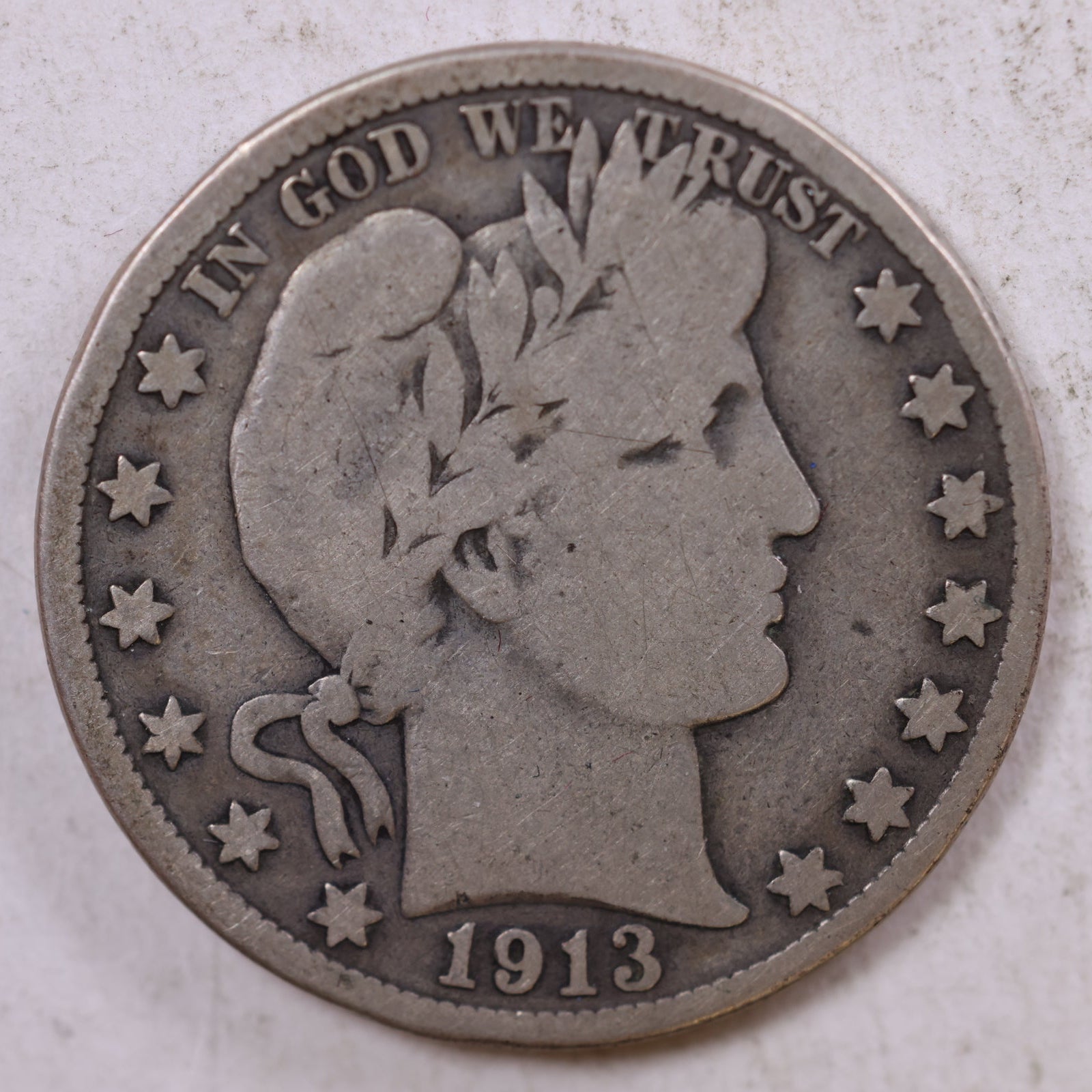 1913-S Barber Silver Half Dollar, Good+ Circulated Coin, Store #HR0828