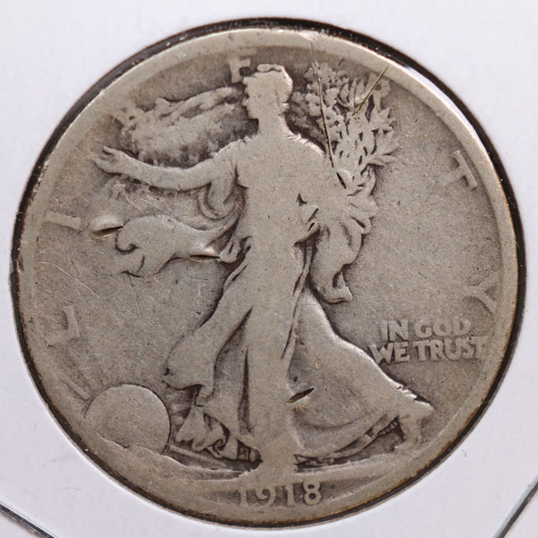 1918 Walking Liberty Half Dollar, Good Circulated Coin, Store #HR0658