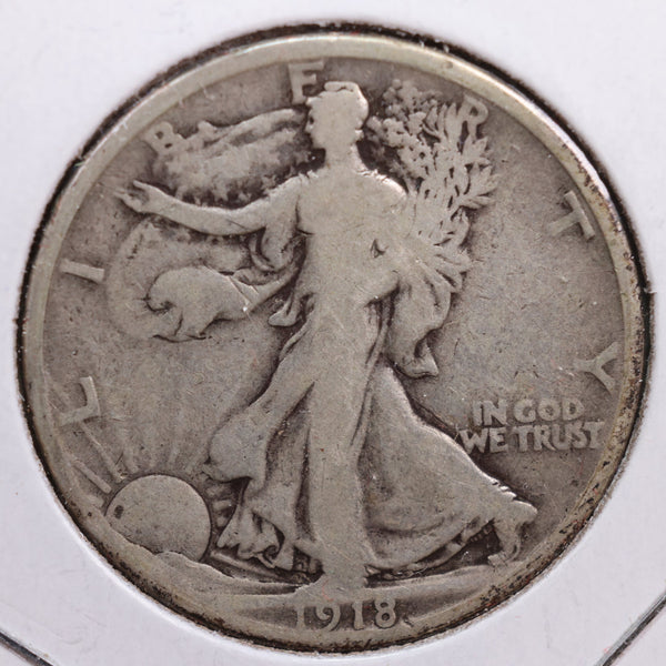 1918 Walking Liberty Half Dollar, Good Circulated Coin, Store #HR0657