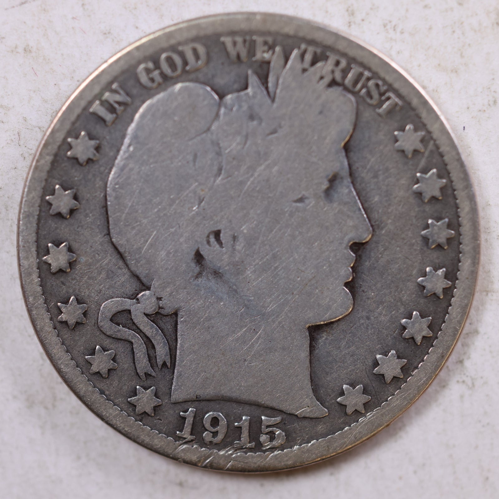 1915 Barber Silver Half Dollar, Good Circulated Coin, Store #HR0831