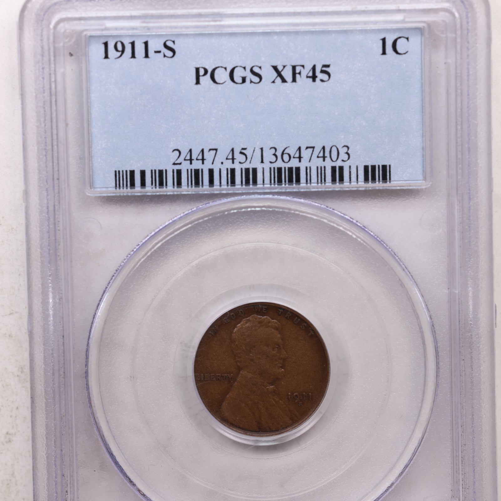 1911-S Lincoln Wheat Cents, PCGS XF-45, Store Sale #GCT057.