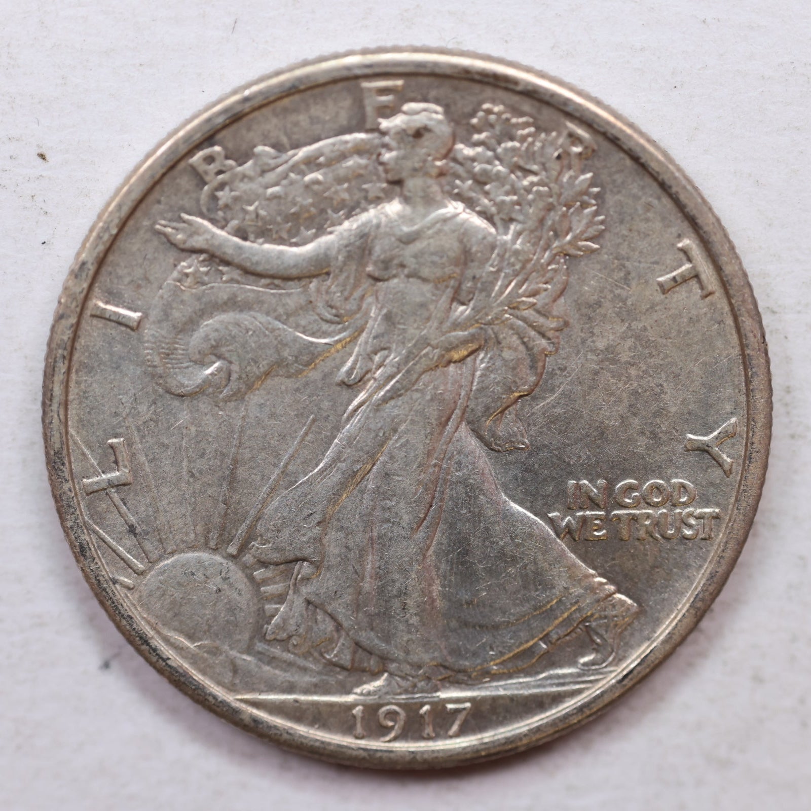 1917 Walking Liberty Silver Half Dollar. Very Fine Plus Circulated Coin, #HR0925.