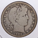 1906 Barber Half Dollar, Good+ Circulated Coin, Store