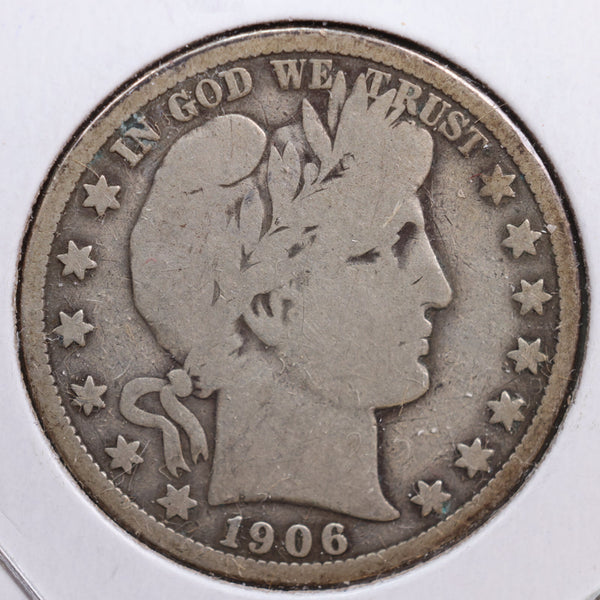 1906 Barber Half Dollar, Good+ Circulated Coin, Store #HR0646