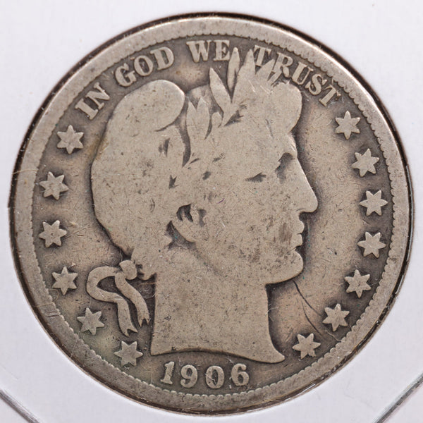 1906 Barber Half Dollar, Good+ Circulated Coin, Store #HR0645