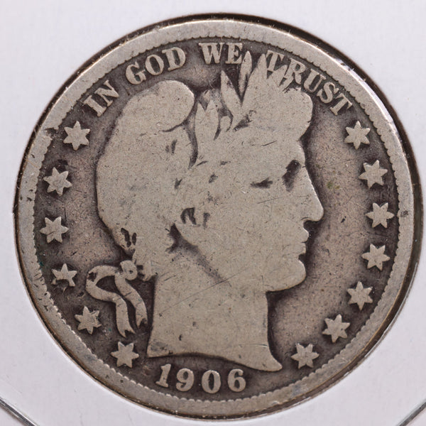 1906 Barber Half Dollar, Very Good+ Circulated Coin, Store #HR0644