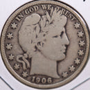 1906 Barber Half Dollar, Very Good+ Circulated Coin, Store