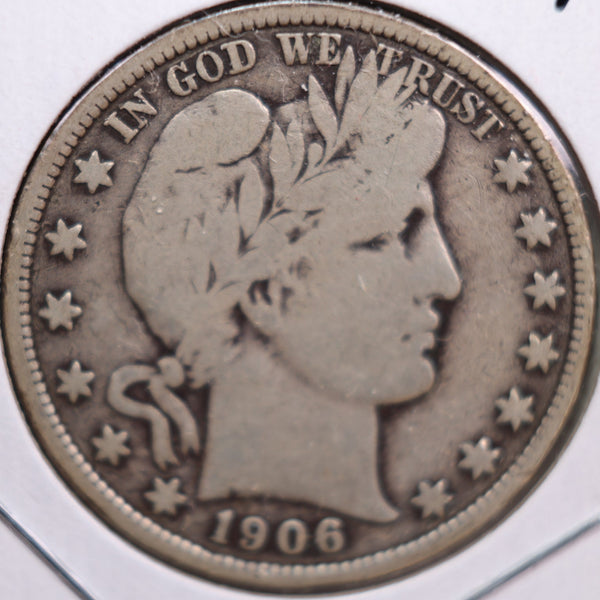 1906 Barber Half Dollar, Very Good+ Circulated Coin, Store #HR0643