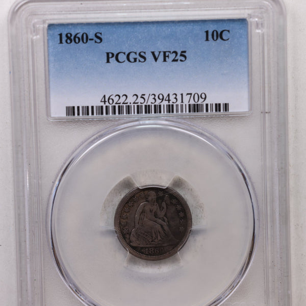 1860-S Seated Liberty Silver Dime, PCGS VF-25, Store Sale #GDE026.