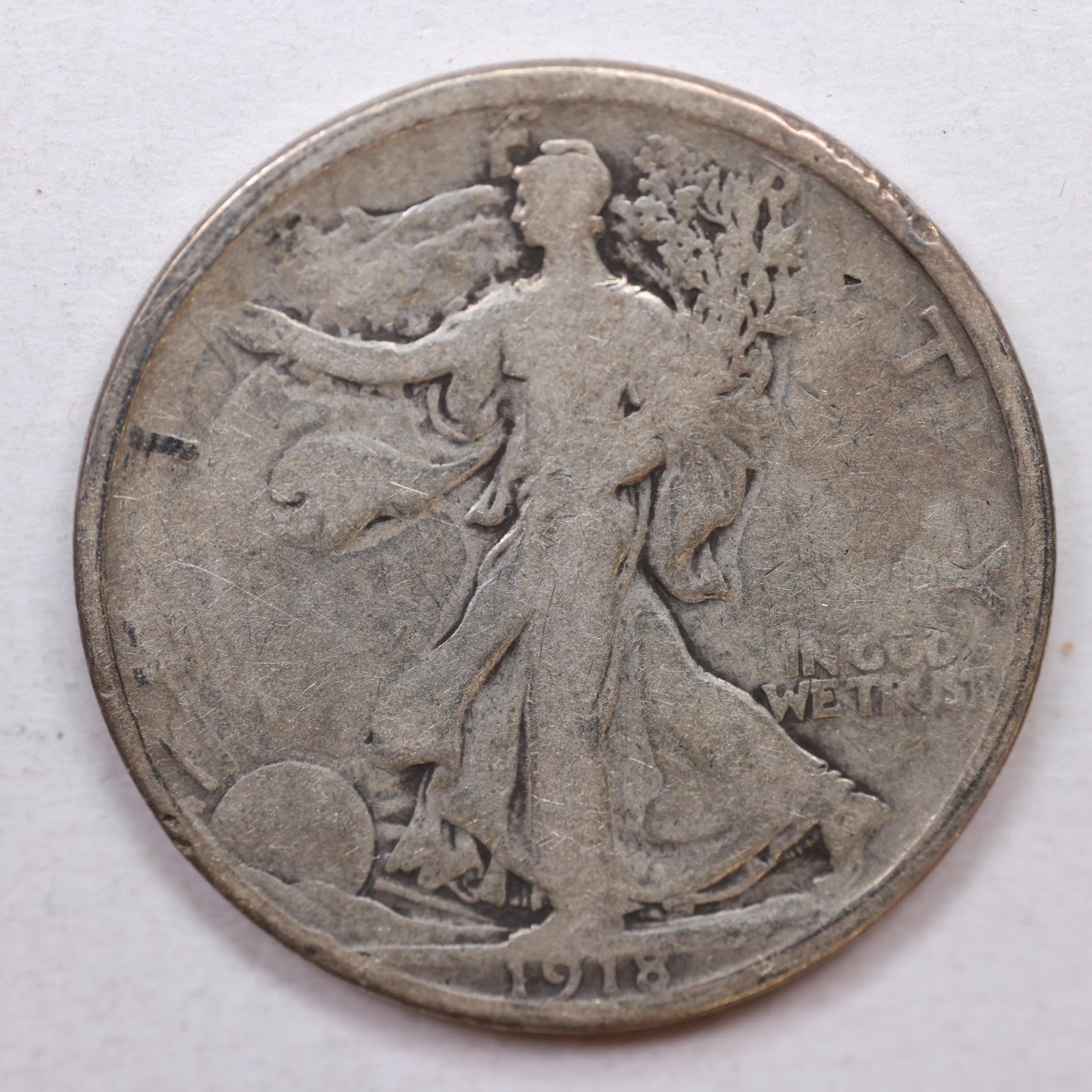 1918 Walking Liberty Half Dollar, Very Good Circulated Coin, Store #HR0935