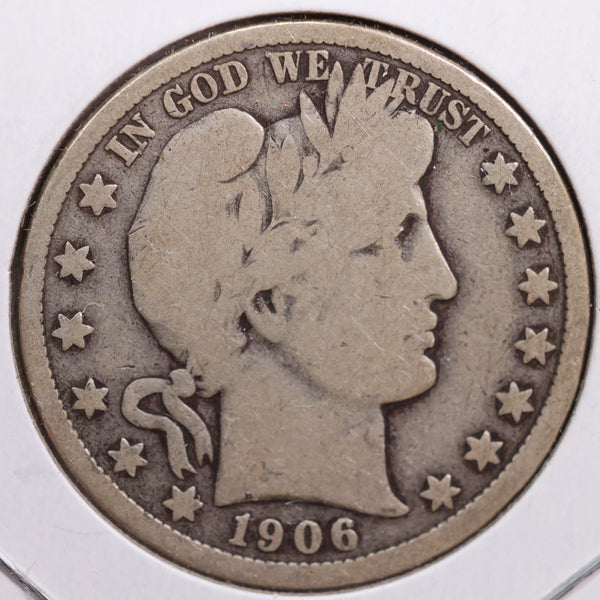 1906-D Barber Half Dollar, Good+ Circulated Coin, Store #HR0641