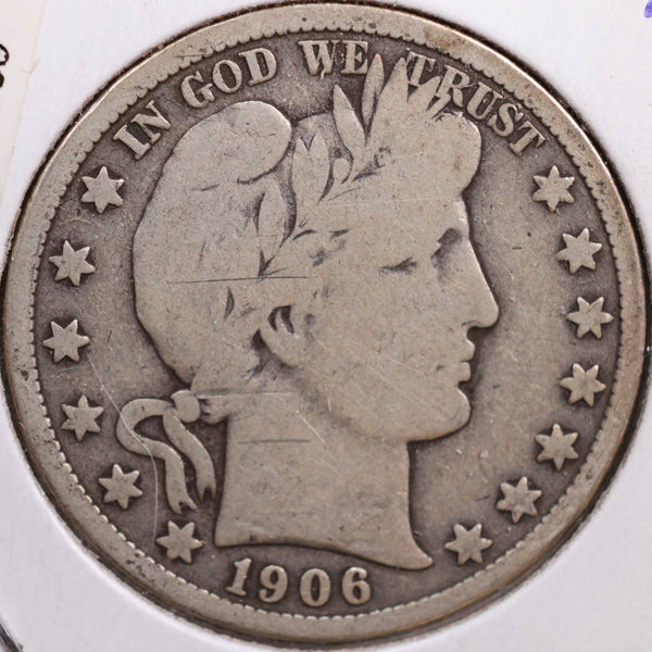1906-D Barber Half Dollar, Very Good Circulated Coin, Store #HR0640