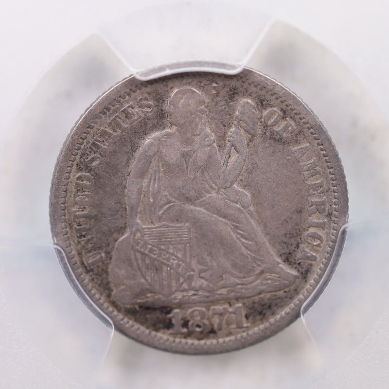 1871 Seated Liberty Silver Dime, PCGS VF-35, Store Sale