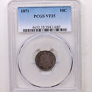1871 Seated Liberty Silver Dime, PCGS VF-35, Store Sale