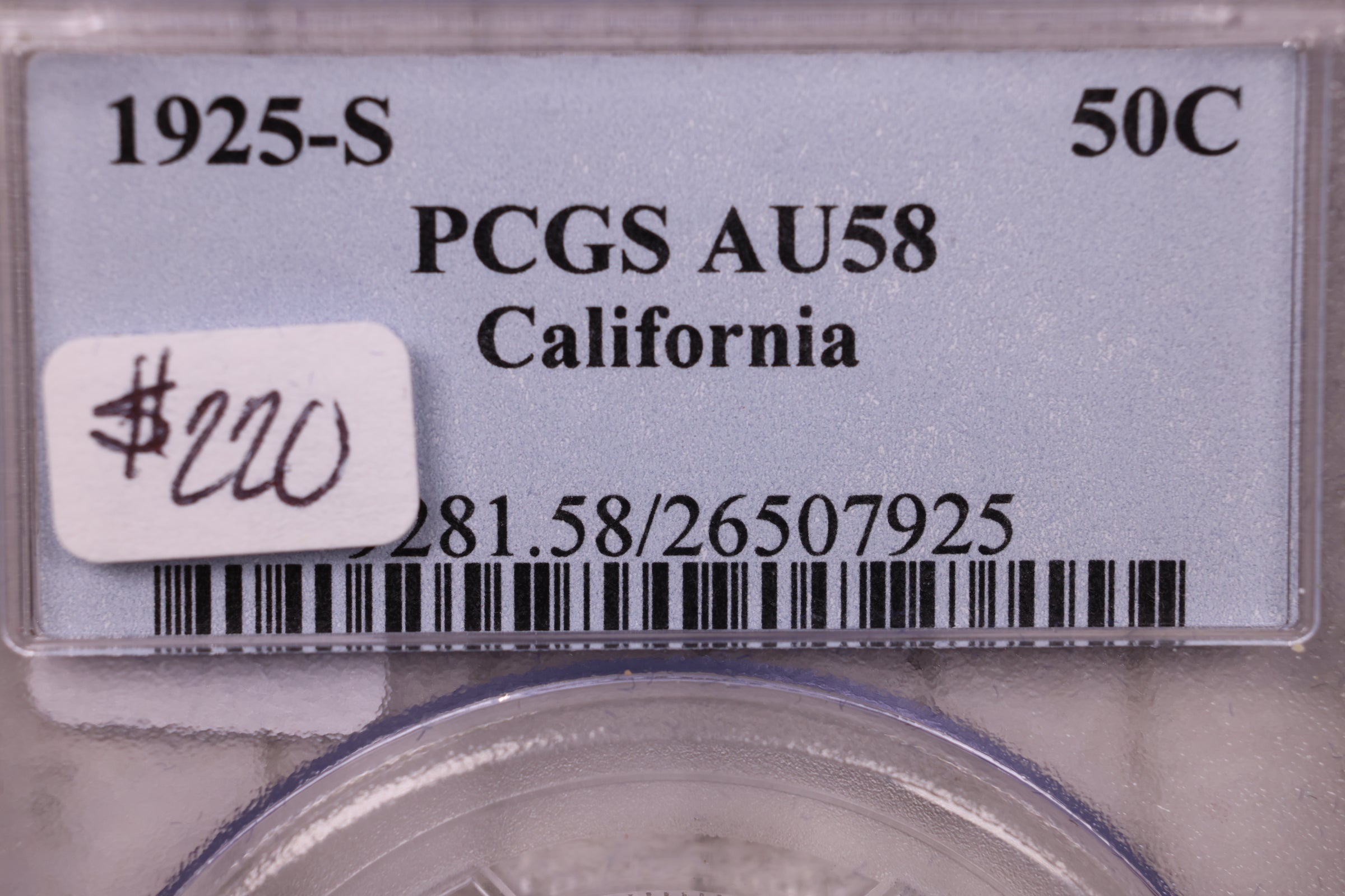 1925-S California Silver Half Dollar Commemorative., PCGS AU58., #GEC0015
