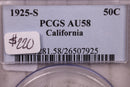 1925-S California Silver Half Dollar Commemorative., PCGS AU58.,